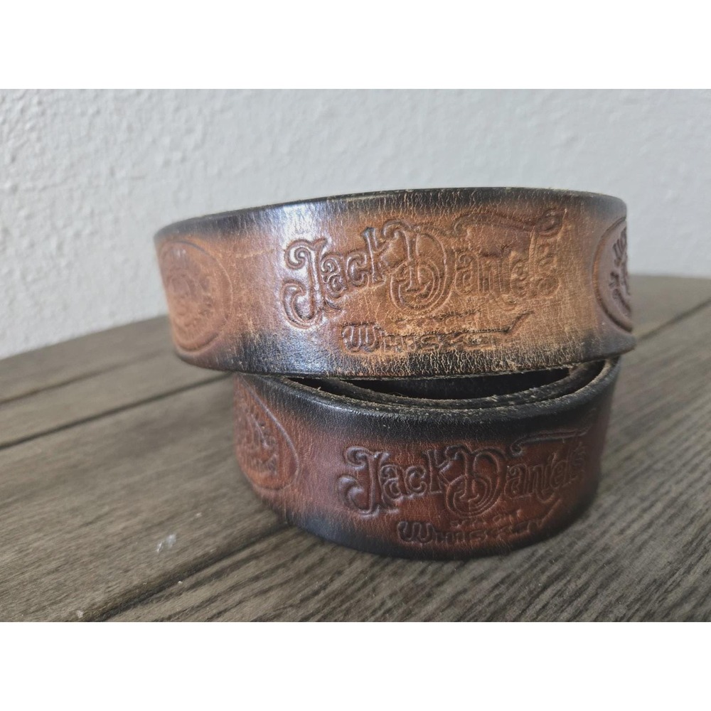 Vintage Jack Daniel's Tennessee Whiskey Black & Brown Leather Embossed Belt 44"